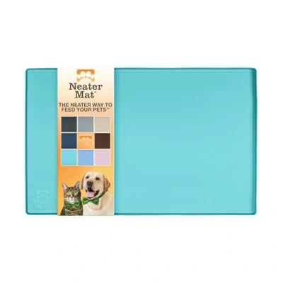Image of Neater Pet Brands Mat Waterproof Silicone Bowls Protect Floors from Food &amp; Water (19&quot; x 12&quot; Silicone, Aquamarine)