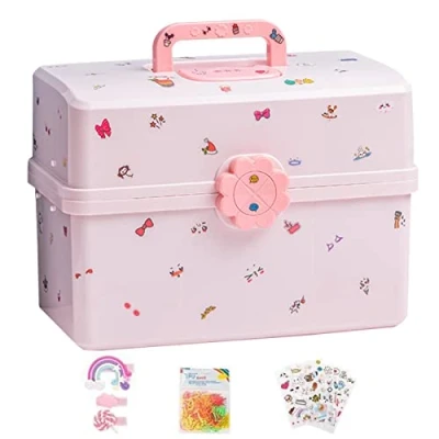 Image of Lecerrot Pink Storage Box for Children’s Hair Accessories, Jewellery Girls and Women, Bands, Ties, Clips