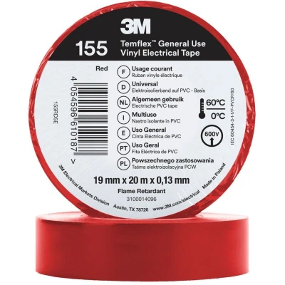Image of 3M TemFlex 155 19MM X 20M Vinylelectrical Tape Red EU