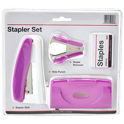 Image of Hainenko Stapler and Punch Set Purple