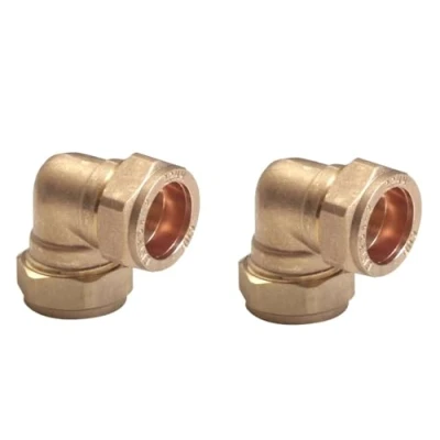 Image of TC 15mm Brass 90 Degree Angle Compression Elbow Connector Fitting for Copper Pipe Pack of 2