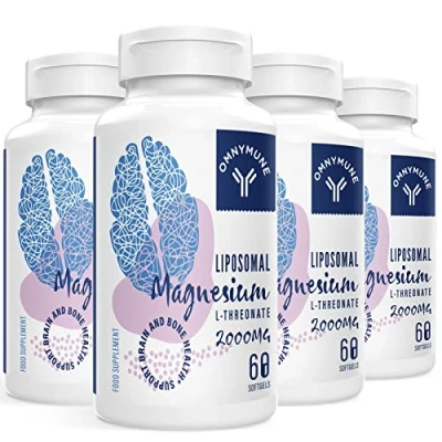 Image of Liposomal Magnesium L Threonate Softgels 2000mg high Strength Supplement with Vitamin D3 &amp; K2 Non GMO, Gluten Free (60 Count (Pack of 4))