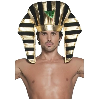 Image of Smiffys Pharaoh Headpiece, Black &amp; Gold , Legends Myths Fancy Dress, Historical Dress Up Hats