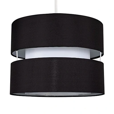 Image of MiniSun Modern 2 Tier Cylinder Ceiling Pendant Light Shade in a Black Finish