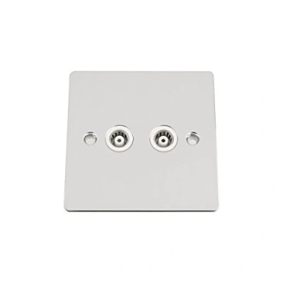 Image of TV Coaxial Aerial Socket Double 2 Gang Polished Chrome Flat White Insert
