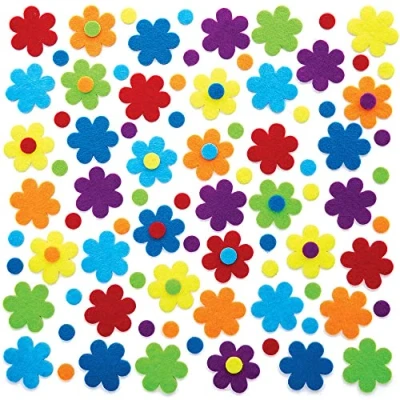 Image of Baker Ross FC741 Rainbow Colours Self Adhesive Felt Flowers Pack of 175, Stickers for Kids, Crafts Children