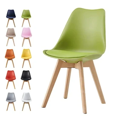Image of mcc direct Dining Chairs Wooden Legs Soft Cushion Pad Stylish DELUXE Retro Lounge Office EVA (Green)