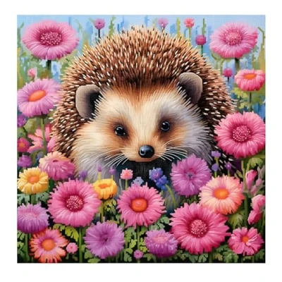 Image of 51buyoutgo Hedgehog 11ct Cross Stitch, 11 Count Counted Stamped Pre Printed Stitch Embroidery Kits for Adults Beginners Starter Advanced Easy Crossstitch Animal Patterns Set 40x40 cm