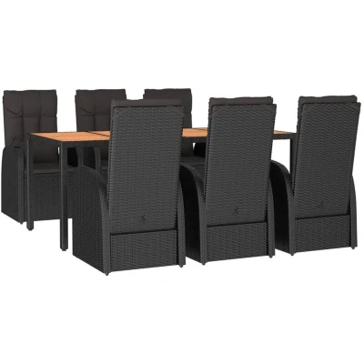 Image of Vidaxl 7 Piece Garden Dining Set Black Poly Rattan&amp;Solid Wood Acacia