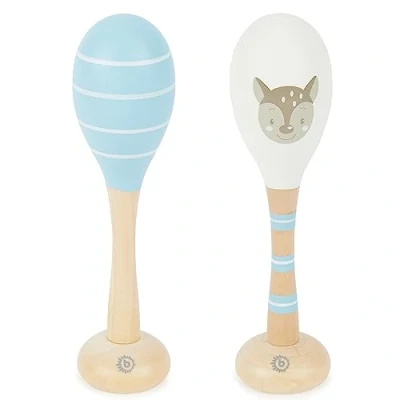 Image of Bieco Baby Rattle Deer Ella Set of 2 19 cm Maracas Toys for Babies 0 6 Months Montessori rattles Wooden