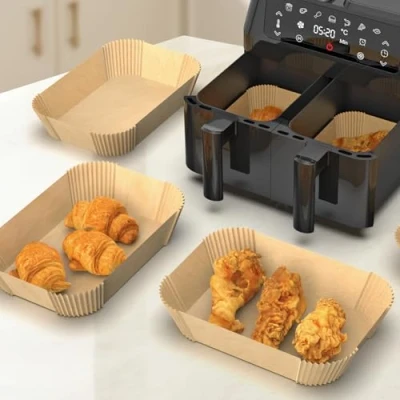 Image of Vinsani Air Fryer Liners 100 Pcs Food Grade Parchment Paper 21.8 x 14cm (8.6 5.5in) Non Stick Greaseproof Sheets for Kitchen Oven Pans Accessories Easy Cleanup