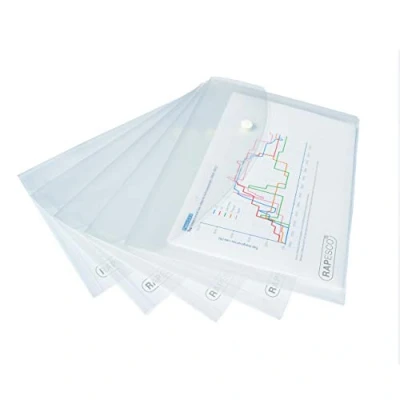 Image of Rapesco 1588 Popper Wallets, A5, Clear Transparent, Pack of 5