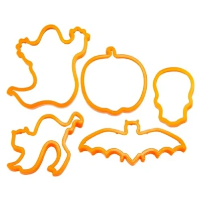 Image of VFM e Store Halloween Cookie Cutters Set of 5 Spooky Designs Trick or Treat Party Parties, Creepy, Fright, Costume, Fancy Dess Accessories and Props Orange
