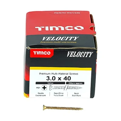 Image of TIMco 30040VY PZ1 CSK ZYP Velocity Screw 3.0 x 40 Yellow (Box of 200)
