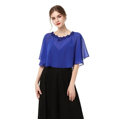 Image of Soft Capelets capes Shawls and Wraps for Dress Chiffon Shrug Wedding Cape Cover Up, Royal Blue1, One Size