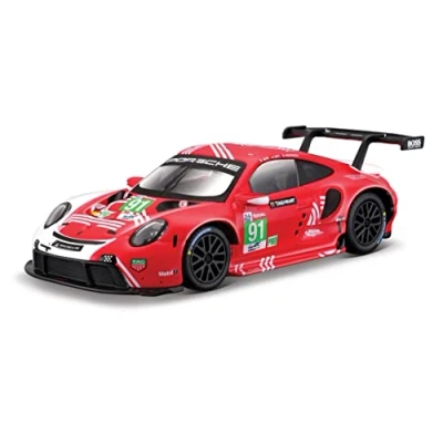 Image of Bburago B18 28016 PORSCHE 911 RSR LEMANS Race Car 1:24 Scale Incredibly Detailed Die Cast Replica Collectible Vehicle Birds, White, L