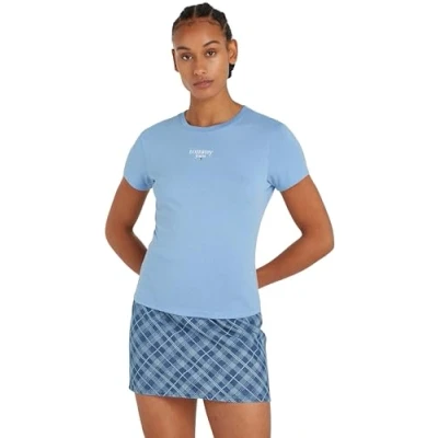 Image of Tommy Jeans Women&#039;s Slim Logo Short Sleeve Round Neck T Shirt, Blue (Westside Blue), XXL