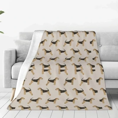 Image of VhoMes Blanket Airedale Terrier Dog Soft Throw All Season Warm Blankets Lightweight Fuzzy Flannel Throws for Bed Sofa Couch 150X125 CM