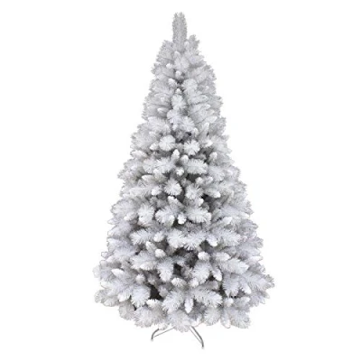 Image of Mr Crimbo 7ft (210cm) Silver Mixed Pine Artificial Christmas Xmas Tree With Glistening Glitter PVC Needles, 861 Branch Tips, Folding Metal Base
