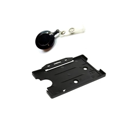 Image of ID Card It Badge Reel with Ski Pass Rigid Identity Holder Black (1)