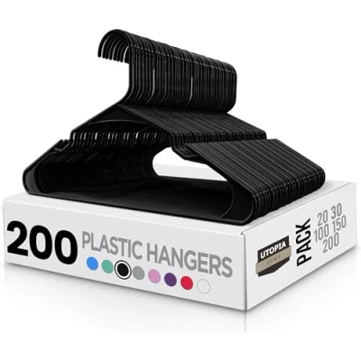 Image of Utopia Home 200 Pack Plastic Hangers Space Saving, Durable Hanger with Shoulder Grooves, Black