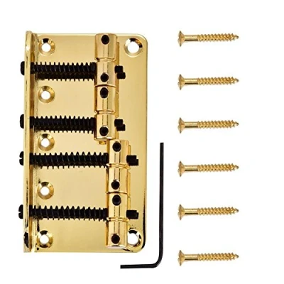 Image of 4 String Bass Guitar Bridge, Professional Metal Four Bridge fender Jazz Saddles P J replacement for Electric Guitar(Golden)