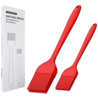 Image of KitsKap Silicone Basting Brush 2 Pcs Pastry for Oil, BBQ, Grill, Sauce Baking Cooking, Dishwasher Safe (Red)