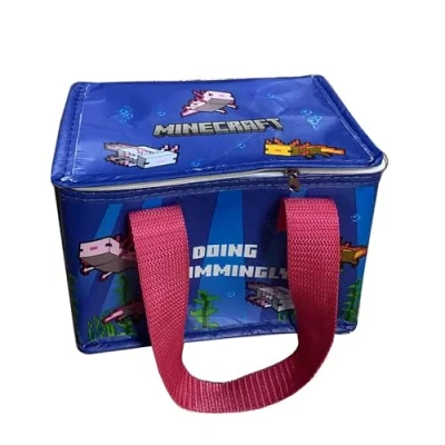 Image of Puckator RPET Cool Bag Lunch Minecraft Axolotl Insulated For Women Men Children Box Work Family School Beach Picnic Accessories Collapsable Lunchbag
