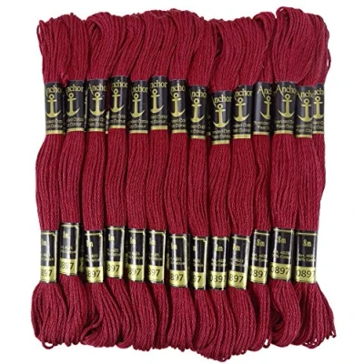 Image of Anchor Hand Cross Stitch Stranded Cotton Embroidery Thread Floss Pack of 25 Skeins Maroon
