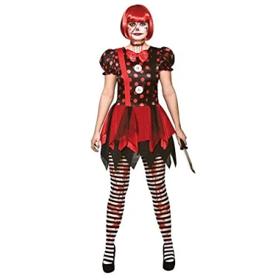 Image of Adult Female Horror ClownHalloween Fancy Dress Costume (Women: 14 16) Black, Red