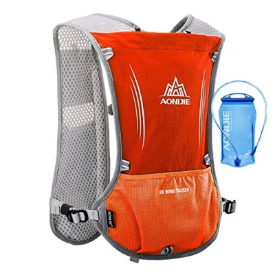 Image of 5L Lightweight Running Backpack Outdoor Sports Trail Racing Marathon Hiking Fitness Bag Hydration Vest Pack for Men Women with 1.5L or 500ml Kettle (Orange water bladder, One Size)