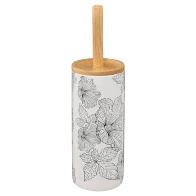 Image of 5 Five simply smart Blackflora Ceramic Toilet Brush with Holder, Wood Resin, White/Black, cm