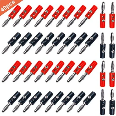 Image of QitinDasen 40Pcs Premium 4mm Banana Plug, Nickel Plating Plug Connector, for Speaker, Audio/Video Receiver, Amplifiers and Sound Systems (Red &amp; Black)