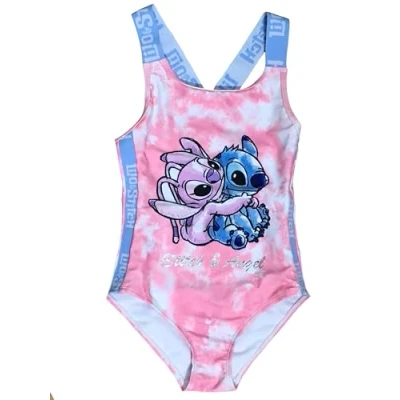 Image of Disney Lilo &amp; Stitch Girls Swimming Costume, One Piece Swimsuit, Kids Swimwear Featuring Angel, Multicoloured, Age 8 9 Years