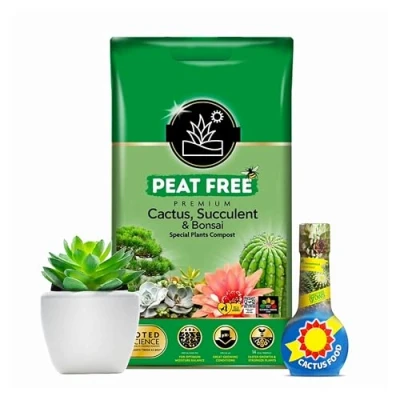 Image of Cactus Succulent Plants Growing Bundle Peat Free Cacti Bonsai Potting Compost 10L &amp; Plant Feed Liquid Concentrated Fertiliser 175ml Houseplant Food for Indoor with Topline Card