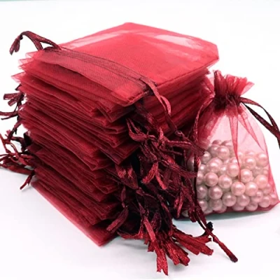 Image of Leeyunbee 100PCS 7 x 9 cm Wine Red Organza Bags, Gift Jewelry Pouches Candy Bags Wedding Favour with Drawstring Used for Wedding, Birthday, Christmas, Anniversary