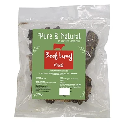 Image of Pure &amp; Natural Beef Lung Flats Dried Dog Treats, High Protein Low Fat Chew for All Ages 200g Bag