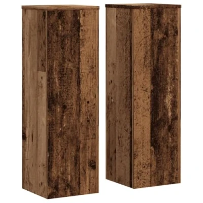 Image of vidaXL Plant Stand Pot Holder Old Wood Brown Engineered 2 Pack Decorative Flower Display 25Wx25Dx80H cm Indoor/Outdoor Garden Patio