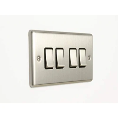 Image of Enhance Decorative 4 Gang Switch Satin Stainless Finish With Black Trim
