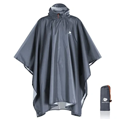 Image of Anyoo Waterproof Rain Poncho weight Reusable Hiking Coat Jacket with Hood for Boys Men Women Adults, A grey, L
