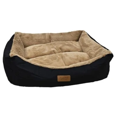 Image of HugglePets Luxury Plush Super Soft Dog Lounger Bed Black &amp; Oatmeal Small (60 x 50cm)