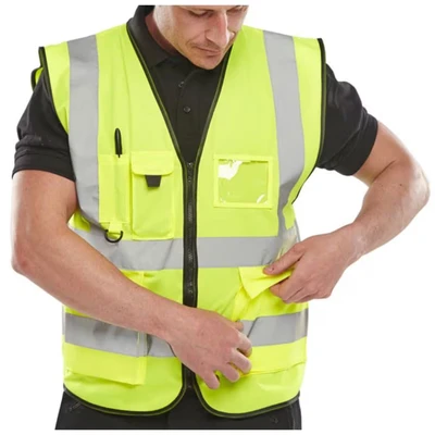 Image of EXECUTIVE HI VIZ WAISTCOAT SATURN YELLOW XL