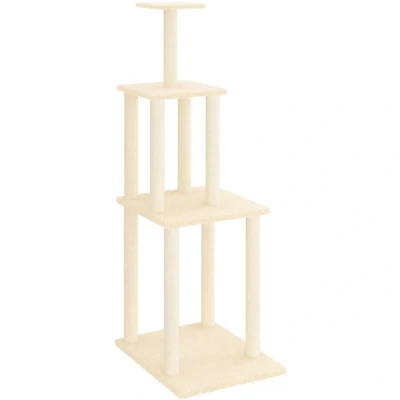 Image of vidaXL Cat Tree in Cream Sisal Scratching Posts for Claw Care, Plush Multi Level Tower Climbing/Perching, Furniture Indoor Use