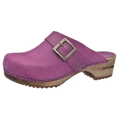 Image of Sanita Urban Mule Clog Original Handmade Wooden Leather for Women Sustainable Materials Pink 6 UK