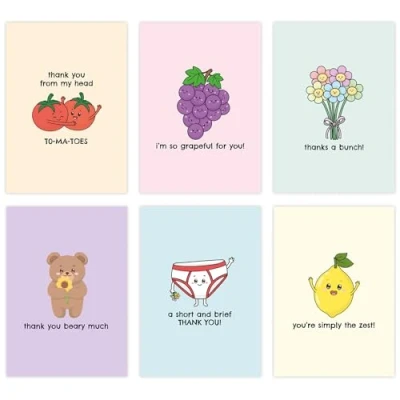 Image of BYANIKA A6 Thank You Cards Multipack With Envelopes Pack Of 6 Set Gratitude Thanks Appreciation Card For Him Her Best Friend Colleague Helping Me Your Help Support Cute Pun