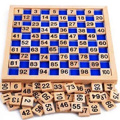 Image of SUNHUITOY Wooden Toys Hundred Board Montessori 1 100 Consecutive Numbers Educational Game for Kids with Storage Bag,W8.26 L8.26inches (Montessori Math)1