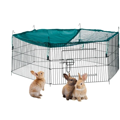 Image of Relaxdays Free Range Pen With Netting, Outdoor Enclosure for Bunnies and Rodents, Sun Protection, Ø 110 cm, Green