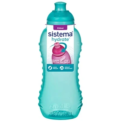 Image of Sistema Twist &#039;n&#039; Sip Squeeze Kids Water Bottle, Leakproof 330 ml, BPA Free, Assorted Colours