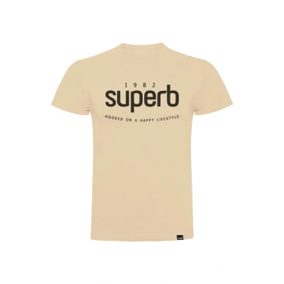 Image of Superb ICON TEE Mens short sleeve round neck t shirt Beige Cotton Size Large