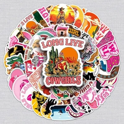 Image of 50 Pcs Cowboy Stickers for Kids Teens Adults Boys Girls Gift,Stickers Pack Laptop,Skateboard,Luggage,Car,Bike, Cup,Computer,Water Bottle Decor,Cowboy Girl Vinyl Waterproof Sticker Decals